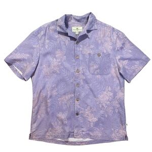 Island Shores Purple Floral Hawaiian Shirt Size Medium
